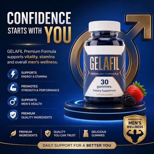 GelaFil Gummies bottle on a display stand with berries
